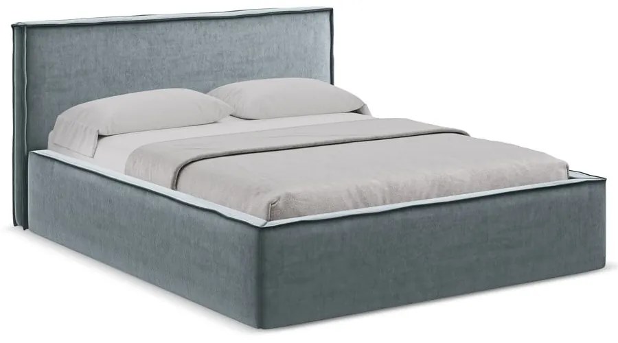 Világoskék kárpitozott ágyneműtartós franciaágy ágyráccsal 180x200 cm Anani – Makamii