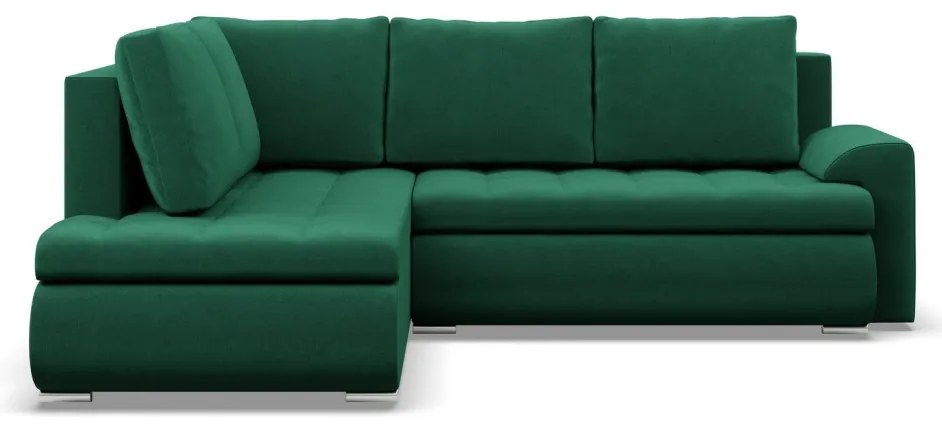 Tokio sarokkanapé, L alakú háttámlával, 2 ágyneműtartóval, bársony, baloldali, zöld