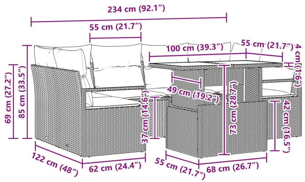 7 részes kerti kanapé szett párnákkal bézs poli-rattan, 2 fős kerti kanapé párnákkal bézs poli-rattan