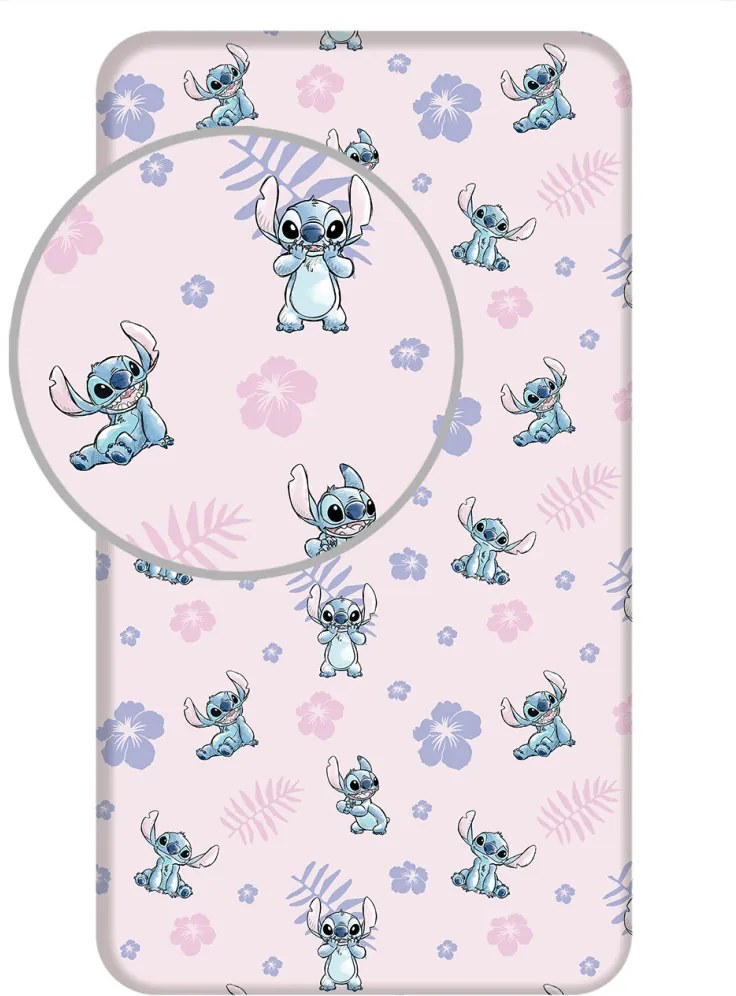Disney Lilo és Stitch, A csillagkutya Pink gumis lepedő 90x200 cm