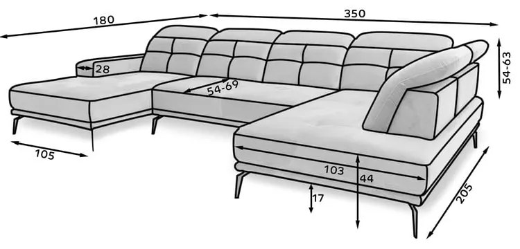 Rózsaszín bársony sarokkanapé (jobb oldali-U alakú) Bretan – ELTAP