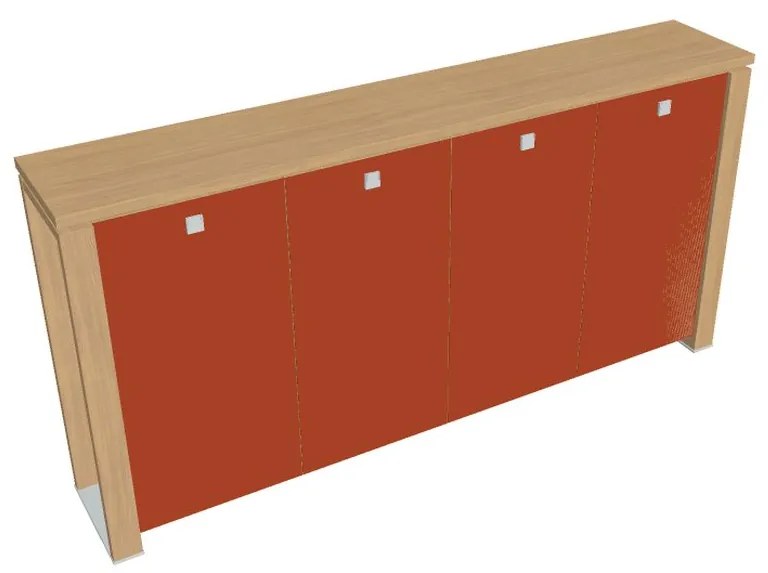 Verno+ S közepes gardrób 260 x 46 x 130 cm, üvegajtó, világos tölgy / narancs