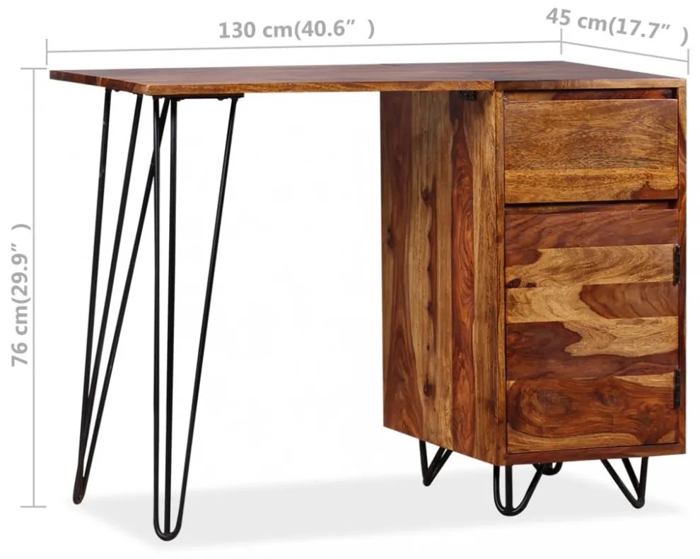 tömör akácfából íróasztal 1 fiókkal és 1 szekrénnyel