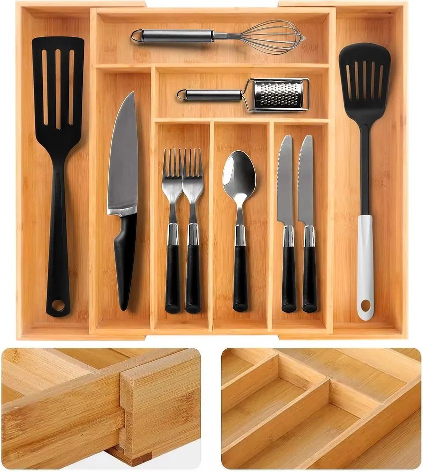 Evőeszköztartó fiókbetét Bambusz rendszerező Kihúzható 32,5 50 cm