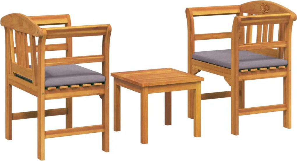 vidaXL Kerti rózsa fotel szett párnával 3 pcs Tömör Akácfa