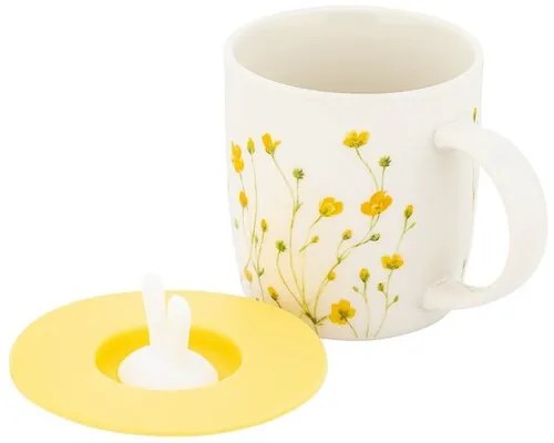Altom Marigolds porcelán bögre szilikon fedéllel,360 ml