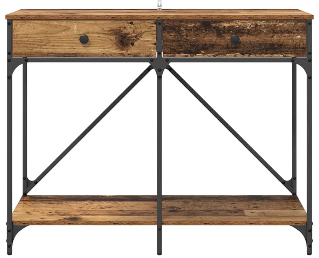 vidaXL Konzolasztal fiókkal Öreg fa 100 x 39 x 78,5 cm Faanyag