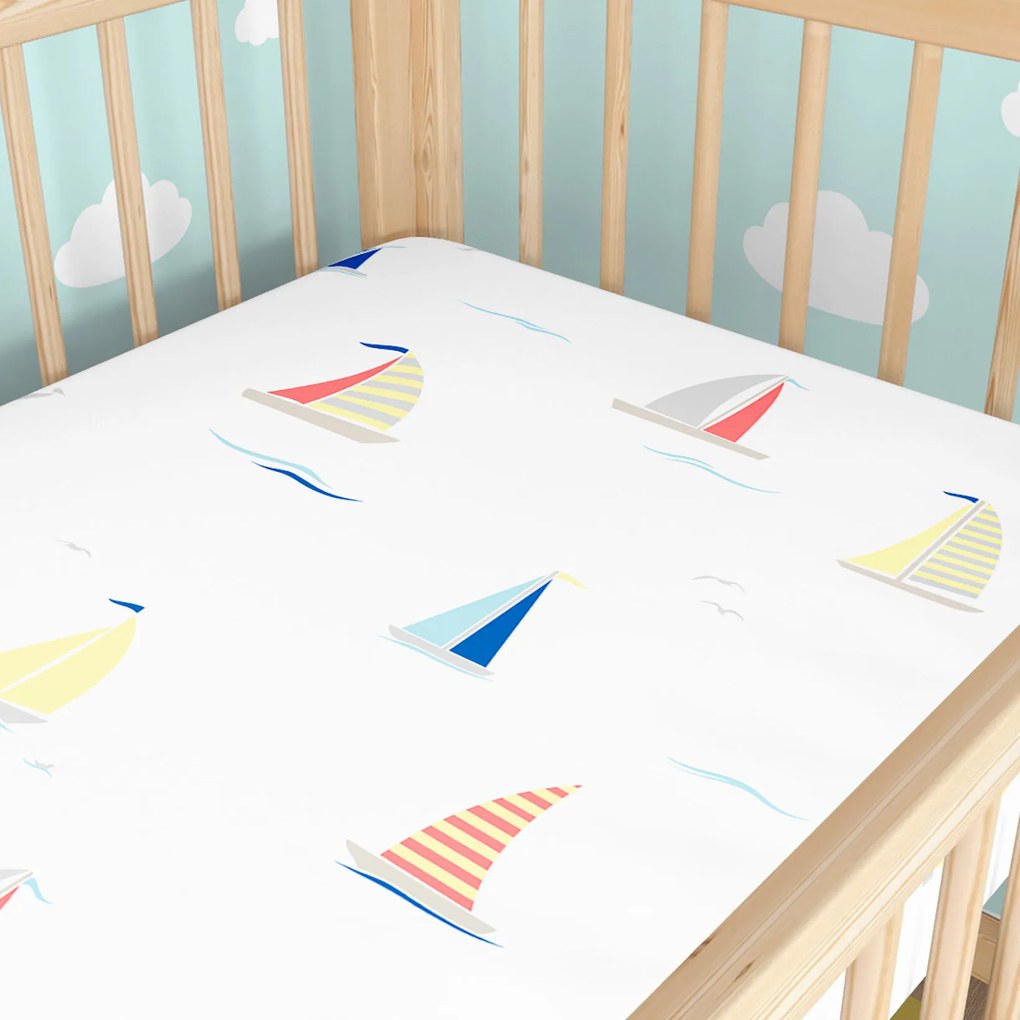 Goldea gyermek gumis pamut lepedő kiságyba - vitorlások 60 x 120 cm