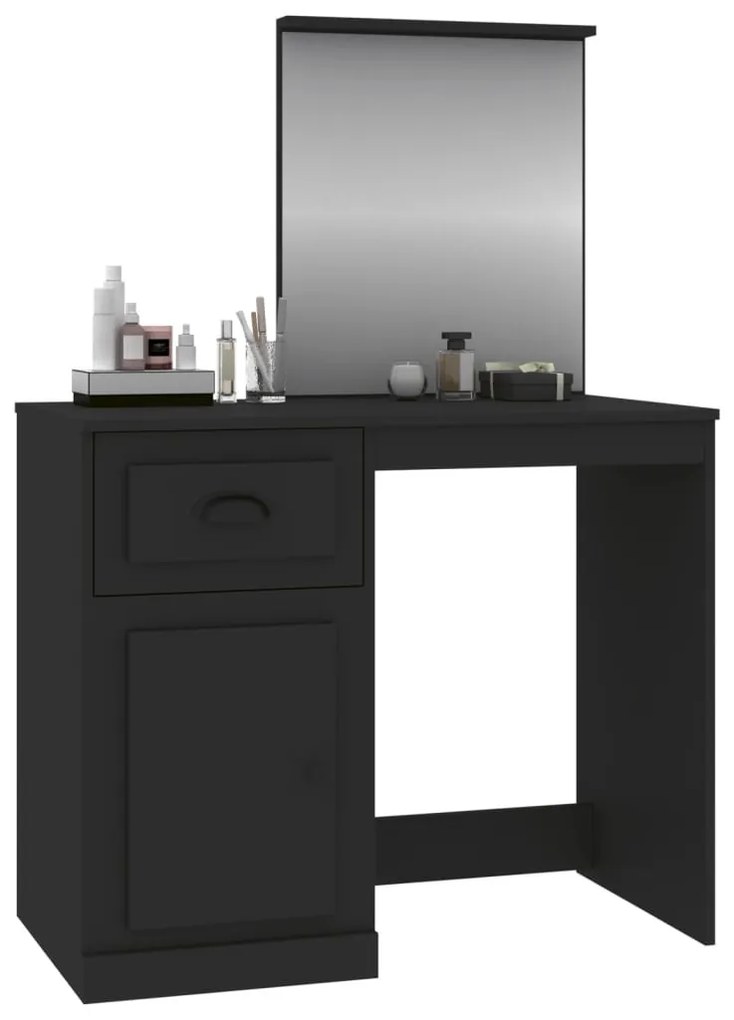 fekete szerelt fa pipereasztal tükörrel 90 x 50 x 132,5 cm