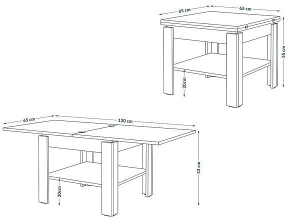 Bővíthető konferencia/étkezőasztal LIA tölgy craft/fekete polccal
