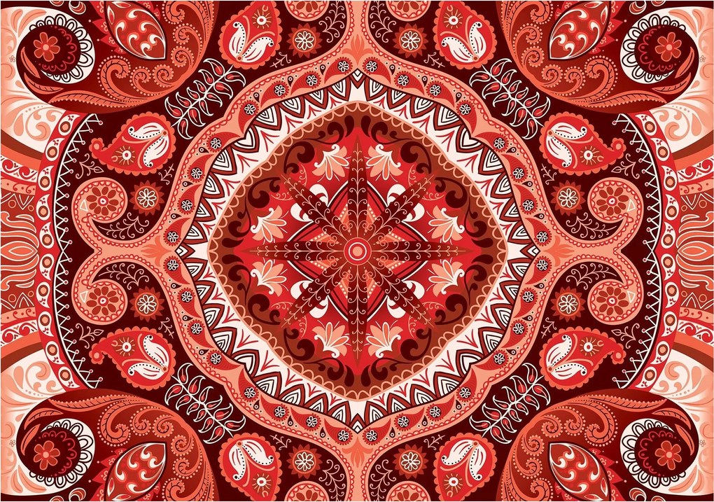 Flizelin fotótapéta Mandala piros virágok etno dísz 200x140 +ragasztó