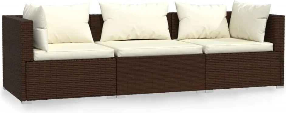 vidaXL háromszemélyes barna polyrattan kanapé párnákkal