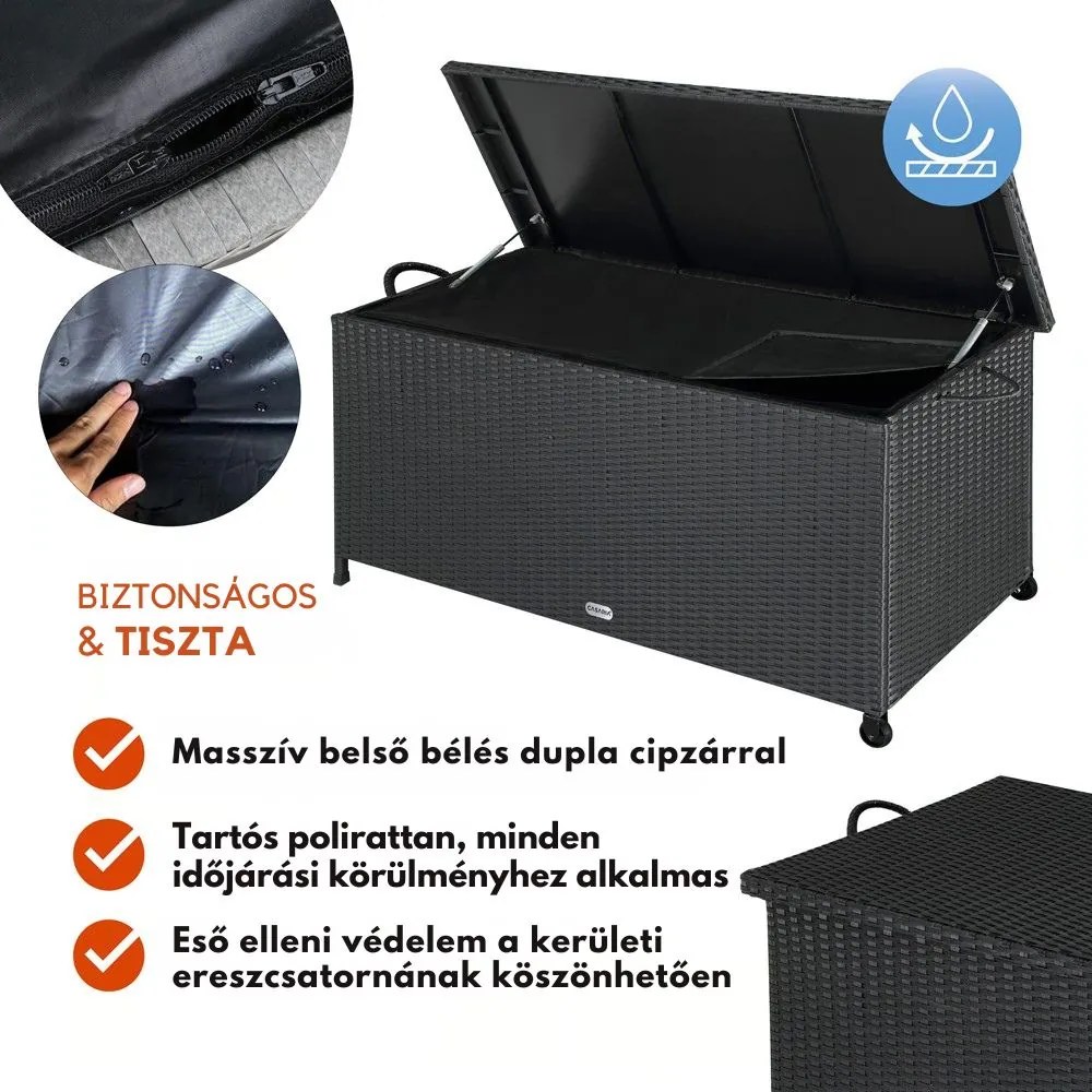 RICCO polyrattan tárolódoboz, 117 x 53 x 60cm, fekete Casaria
