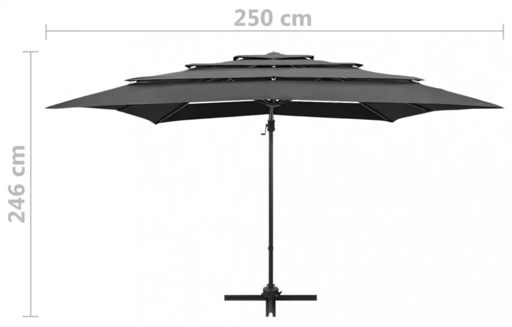 4 szintes antracitszürke napernyő alumíniumrúddal 250 x 250 cm
