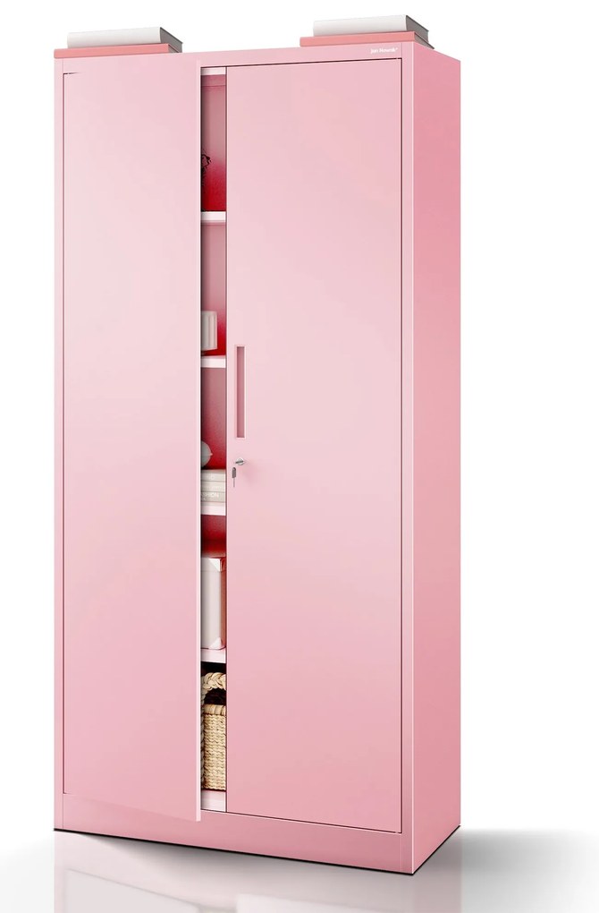 Személyzeti irattároló szekrény JAN H, 900 x 1950 x 400 mm, Fresh Style: púderrózsaszín