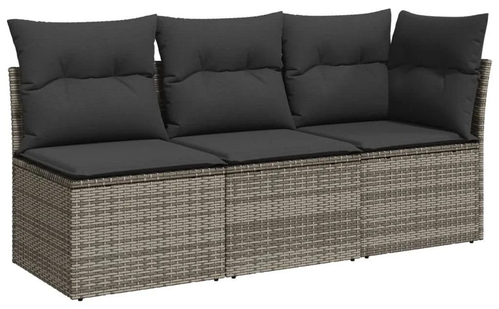 3 személyes szürke polyrattan kerti kanapé párnával