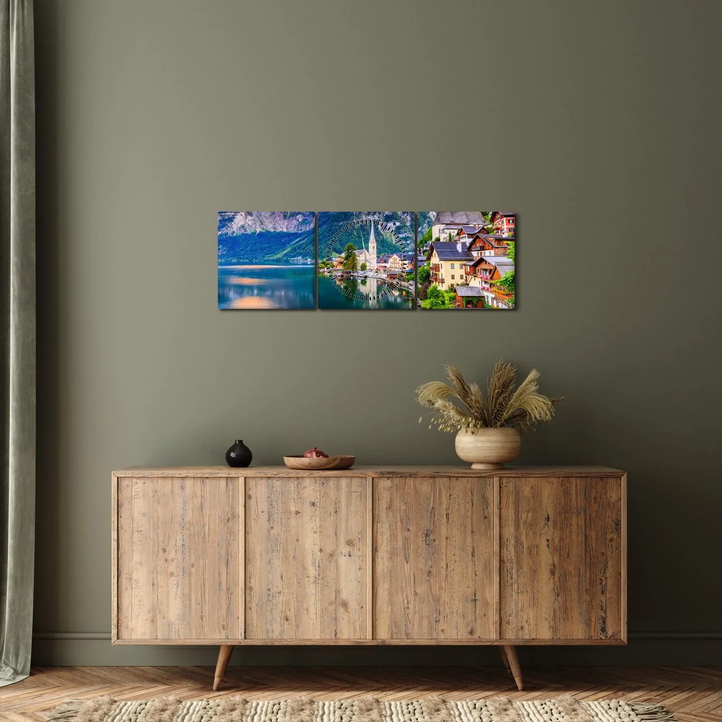 Kép - Alpesi falu (órával) (90x30 cm)