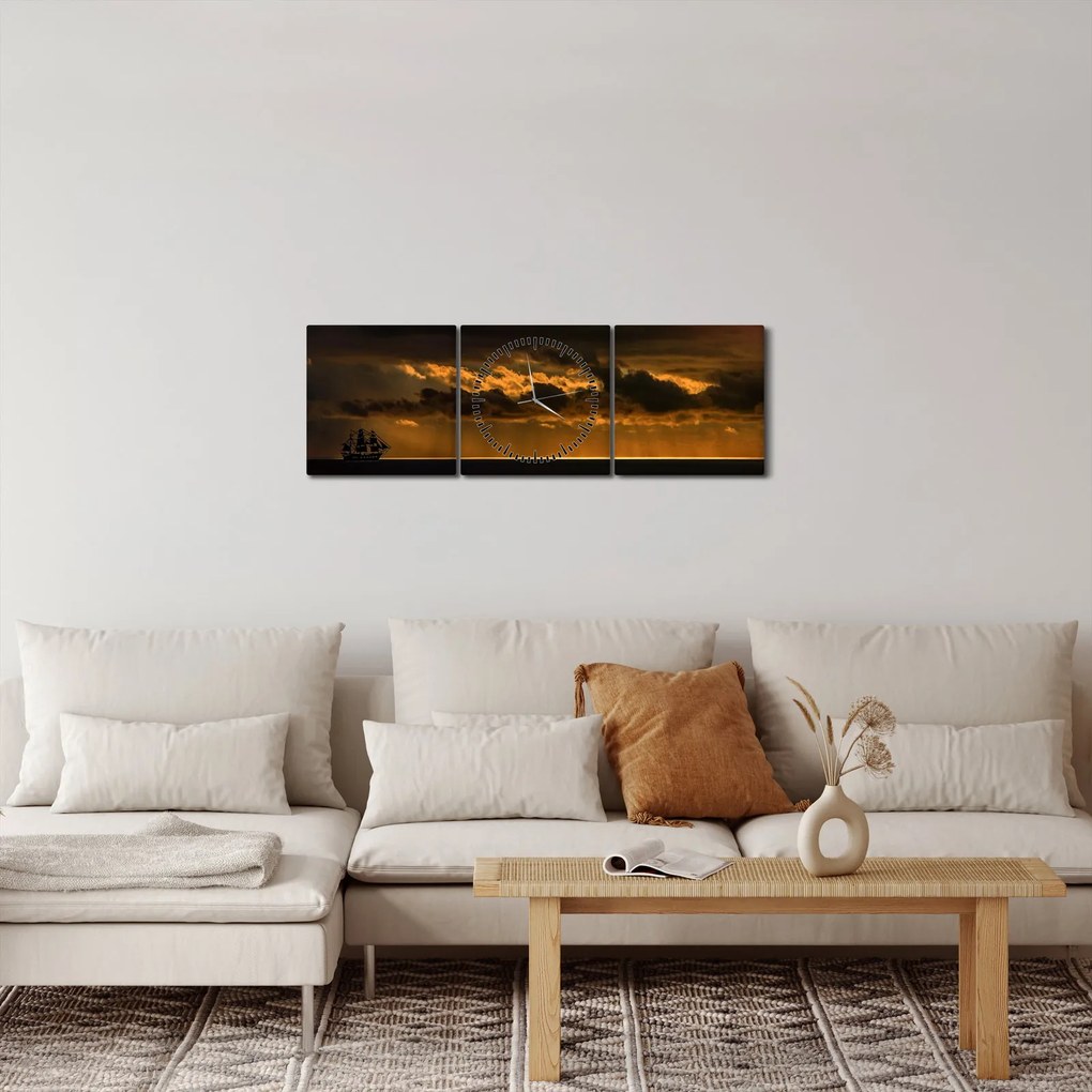 Egy vitorlás naplementekor képe (órával) (90x30 cm)