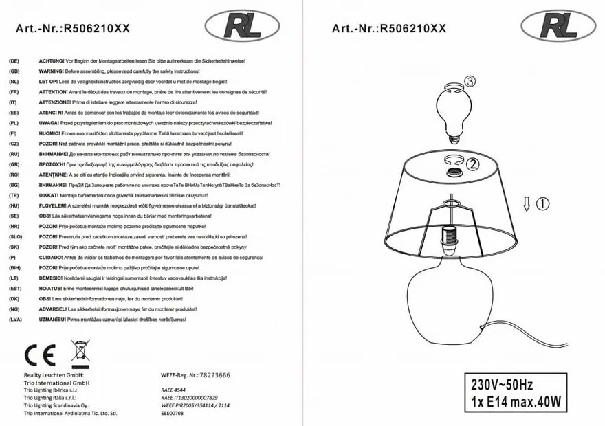Luxor fekete kerámia-szövet asztali lámpa, magasság 26 cm - Reality
