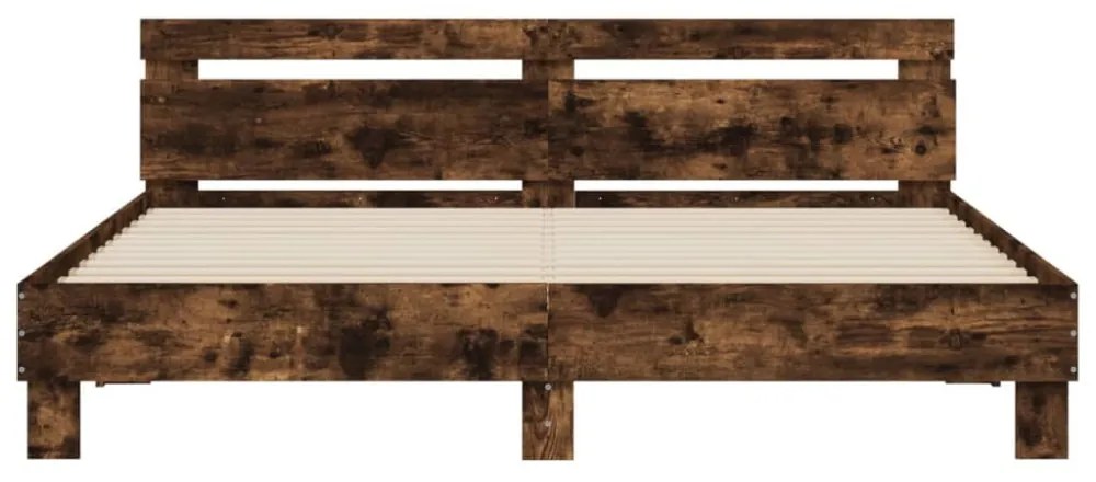 füstös tölgy színű szerelt fa ágykeret fejtámlával 200 x 200 cm