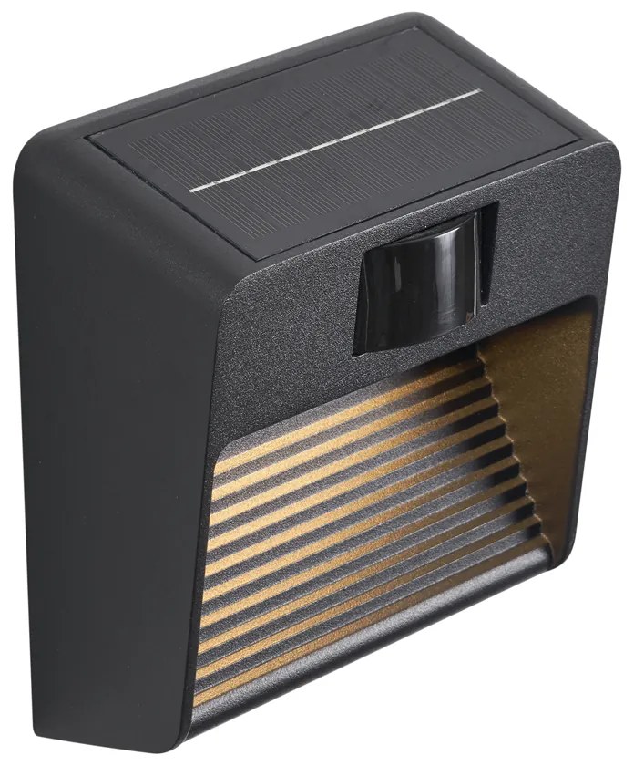 Fali lámpa fekete LED-del IP54 mozgásérzékelővel, szolár - Border