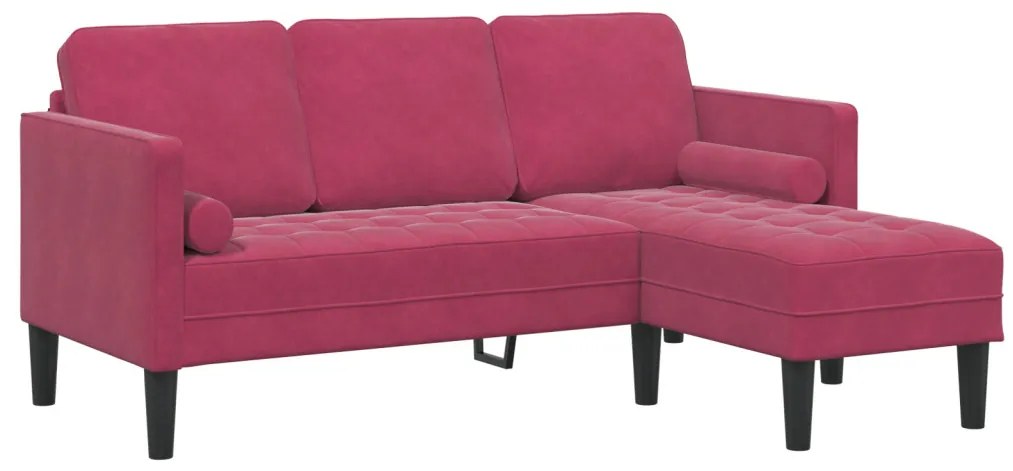 3-fős kanapé L-alakú chaise longue Bordeaux piros 160 cm bársonyos