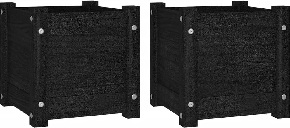 vidaXL 2 db fekete tömör fenyőfa kerti virágtartó 31 x 31 x 31 cm
