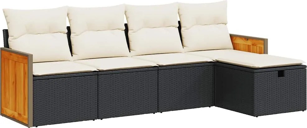 vidaXL 5 részes fekete polyrattan kerti kanapészett párnákkal