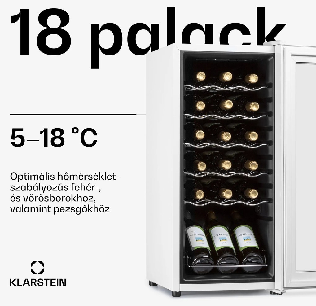 Klarstein Shiraz 18 Slim Uno, borhűtő, 50 l, 18 palack, 5-18°C, érintőképernyős kezelőpanel
