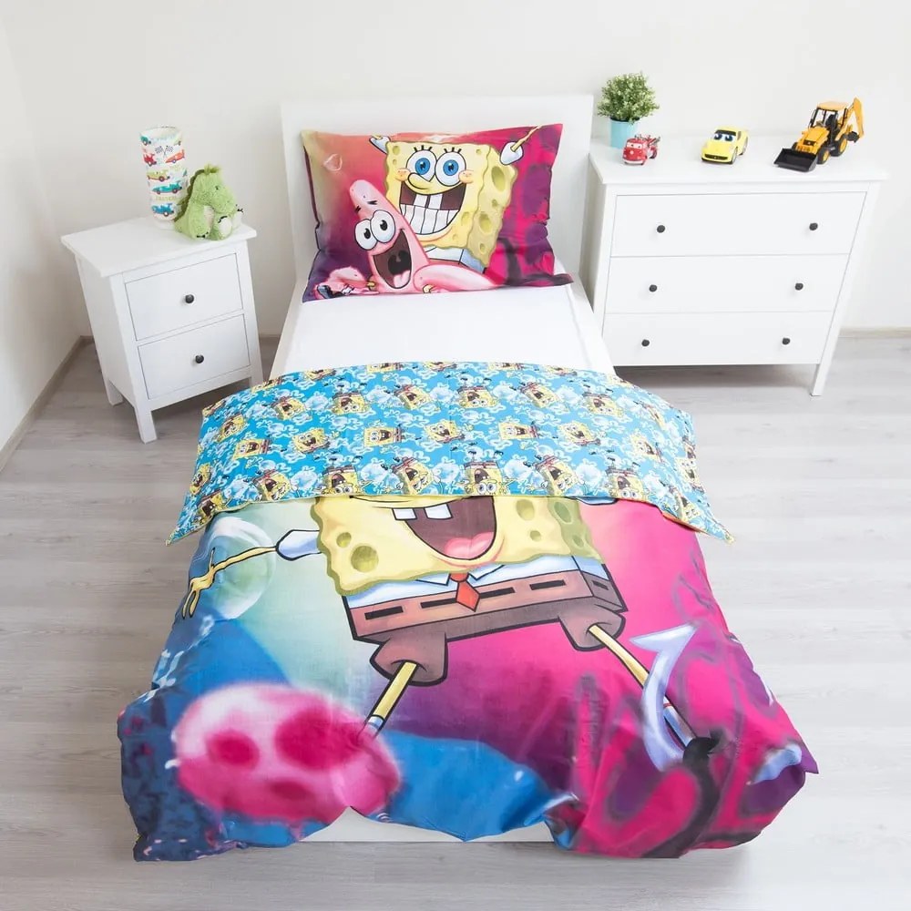 Egyszemélyes pamut gyerek ágyneműhuzat 140x200 cm Sponge Bob – Jerry Fabrics