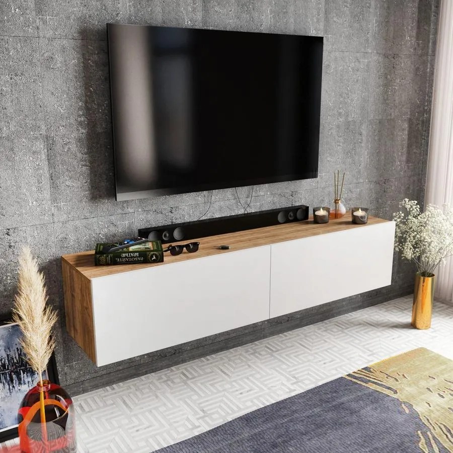 TV szekrény Poling - White, Walnut