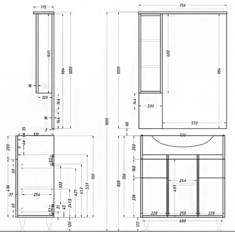 Bianca Plus 75 komplett fürdőszobabútor, aida dió színben, jobbos nyitási irány