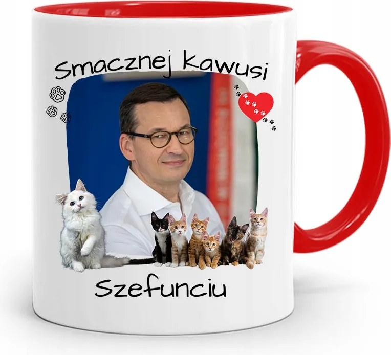 Piros Politikus Bögre Mateusz Morawiecki Miniszterelnök fényképes nyomtatással