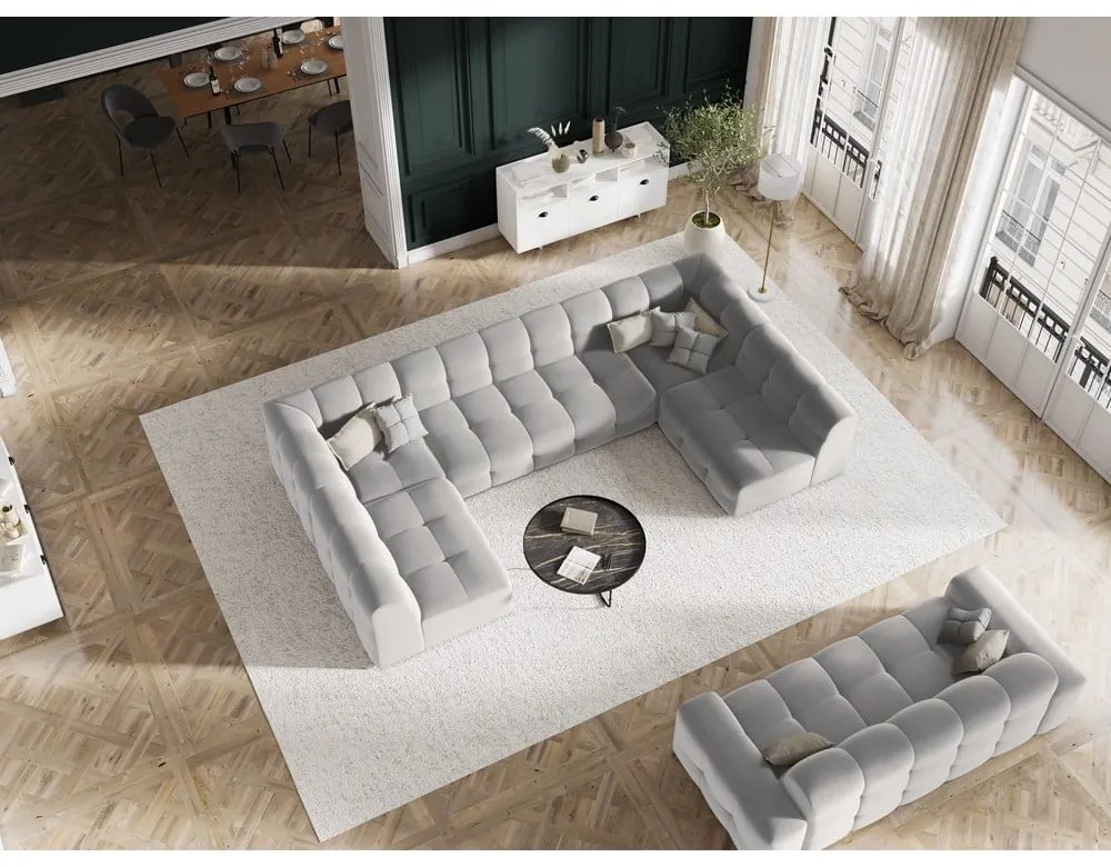 Világosszürke bársony sarokkanapé ("U" alakú) Kendal – Micadoni Home