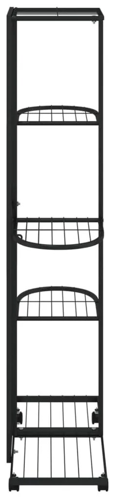 5-szintes fekete vas virágtartó állvány kerekekkel 44x23x100 cm