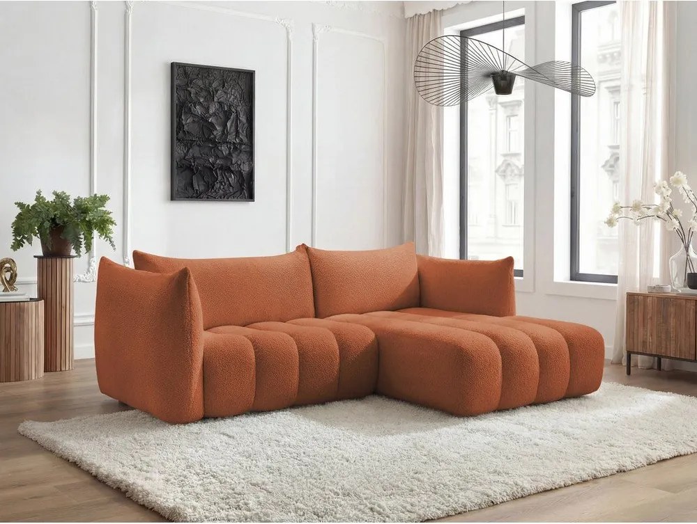 Narancssárga buklé sarokkanapé (jobb oldali-heverő résszel) Azra – Bobochic Paris