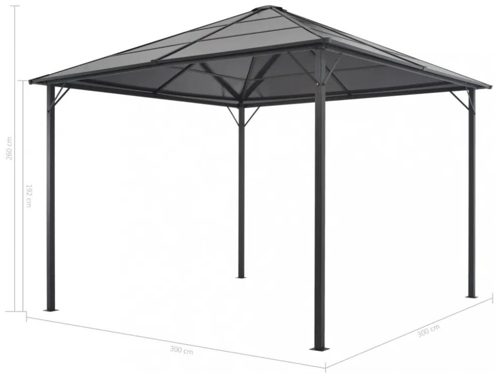 antracitszürke pavilon alumínium tetővel 3 x 3 m