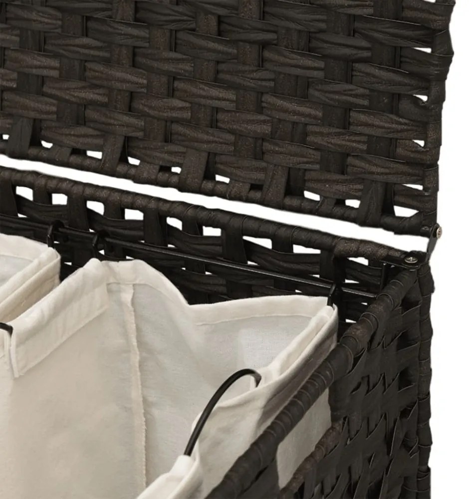 sötétbarna rattan szennyeskosár kerekekkel 66x35x60 cm