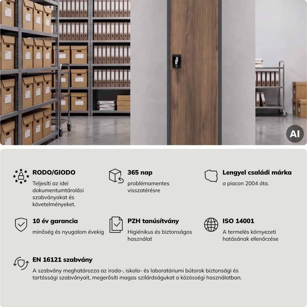 Fém irodai iratszekrény, antracit/dió, 450x1850x400 mm: ALEX Eco Design