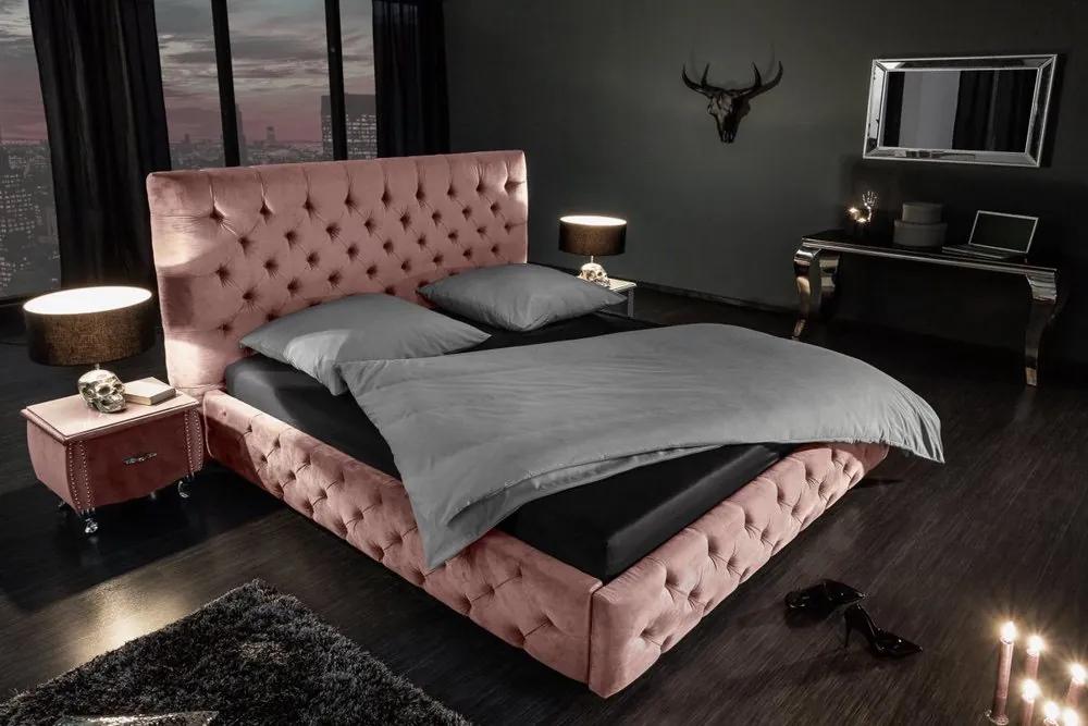 Stílusos francia ágy Laney 160x200 cm vén rózsaszín bársony