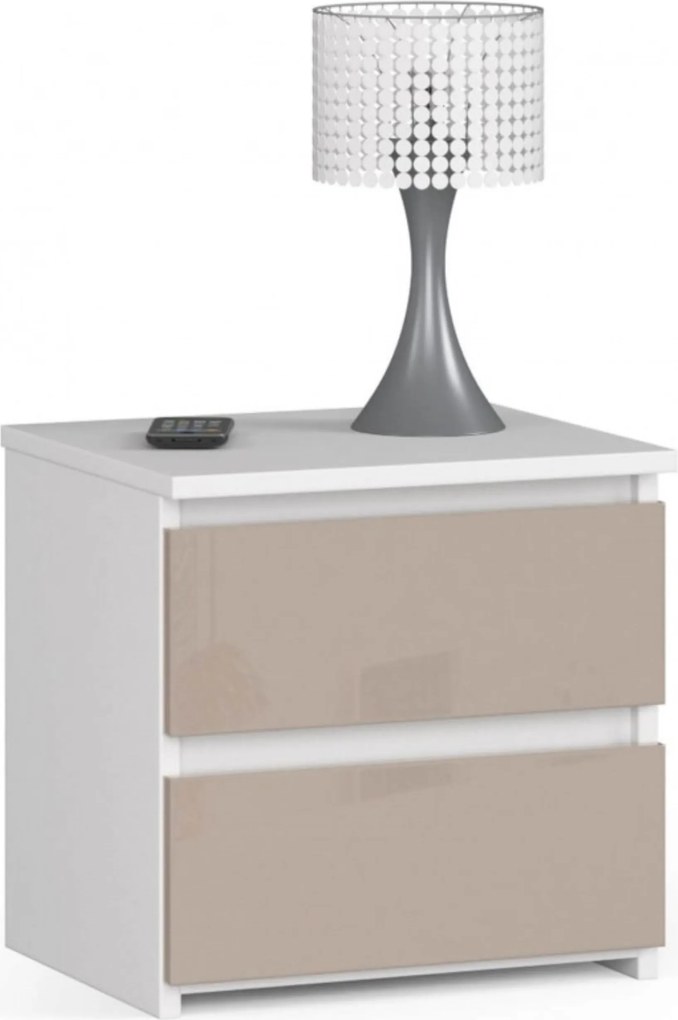 Éjjeliszekrény CL2 fehér-cappuccino fényes 40cm 2fiókos Akd