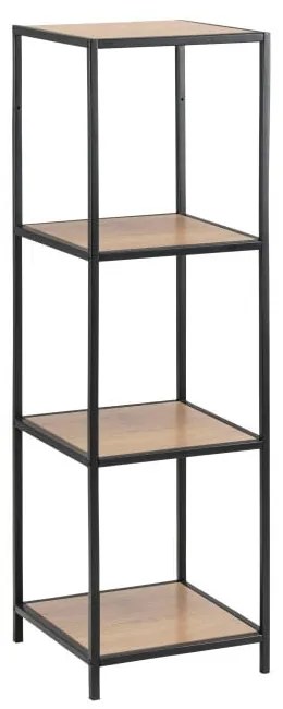 Fekete-natúr színű könyvespolc tölgyfa dekorral 37x120 cm Seaford – Actona