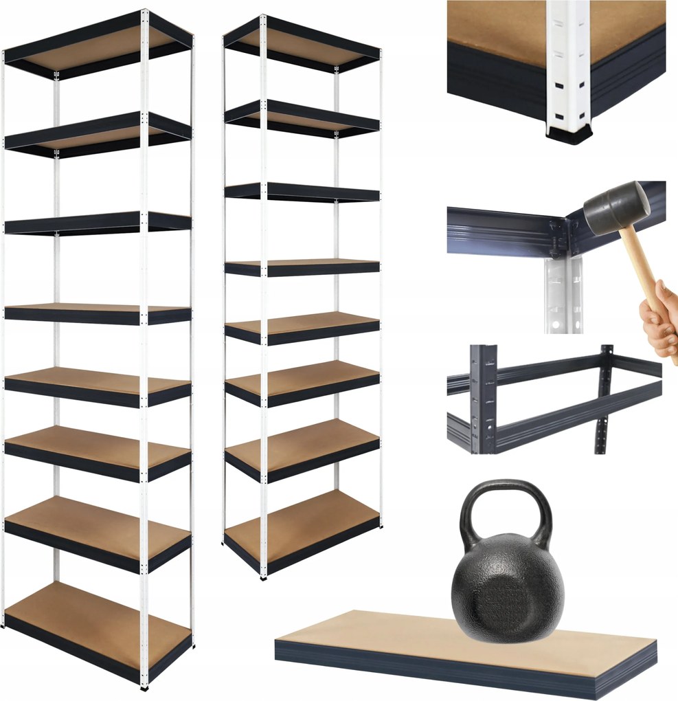 Tárolószekrény fém állvány Helios 270x30x30cm 8Px175kg Tömör