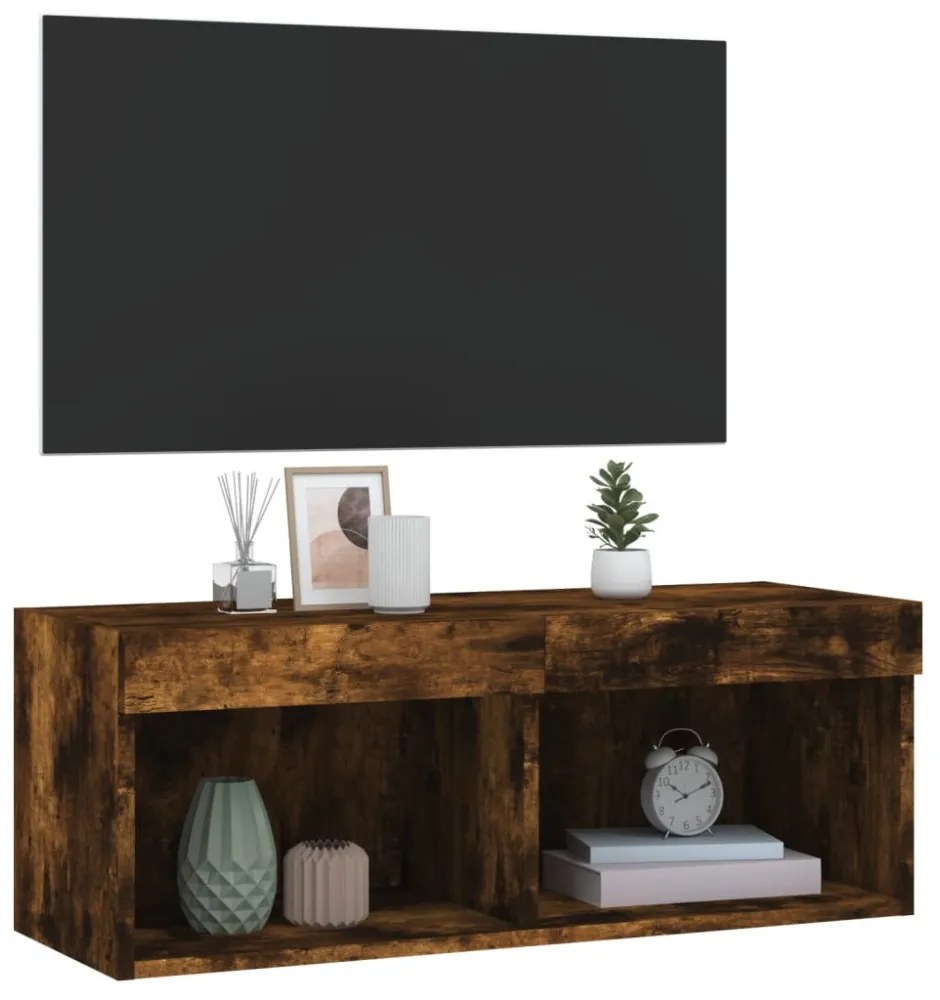 füstös tölgy színű TV-szekrény LED-világítással 80 x 30 x 30 cm