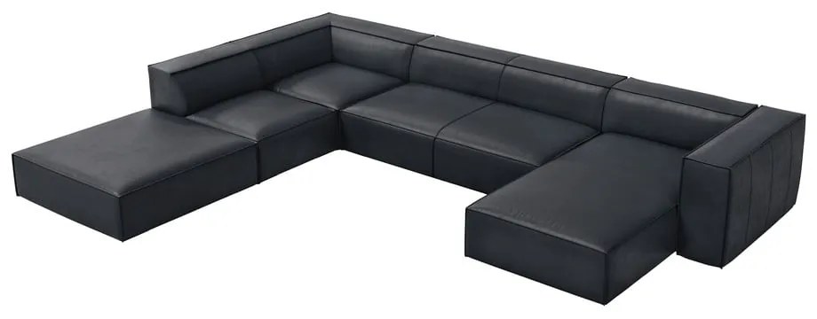 Sötétkék bőr sarokkanapé (bal oldali) Madame – Windsor & Co Sofas