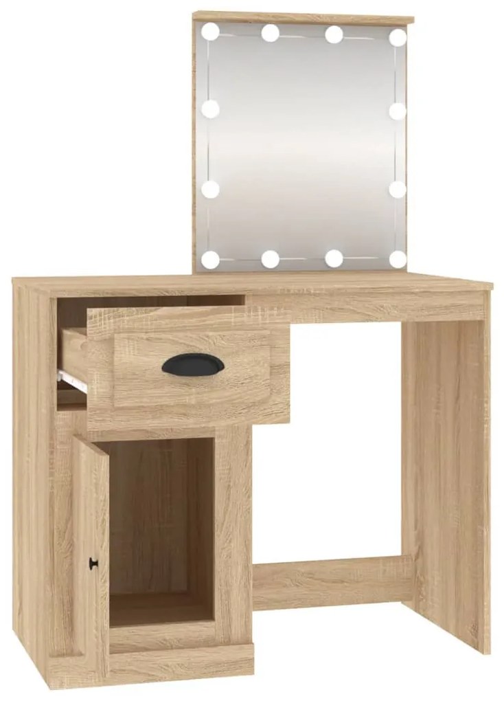 sonoma tölgy színű LED-es fésülködőasztal 90x50x132,5 cm