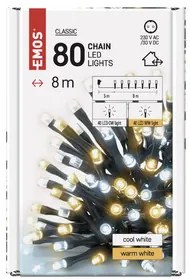 LED karácsonyi fényfüzér, 8 m, kültéri és beltéri, meleg/hideg fehér, időzítő