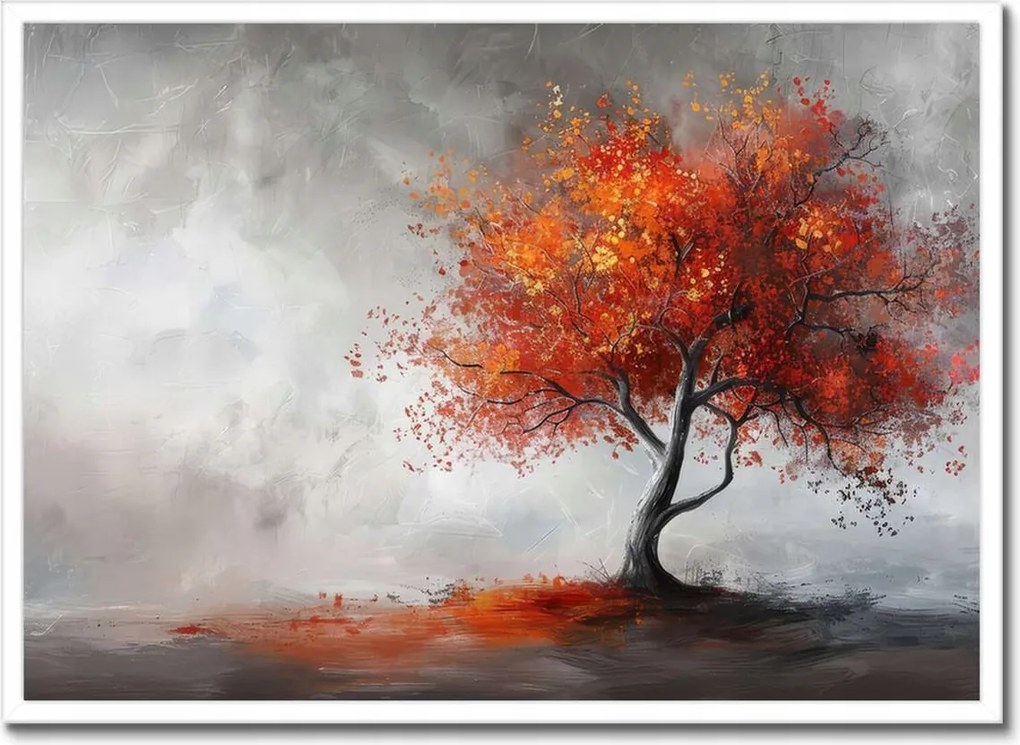 Poszter fehér keretben 70x50 Fa tüzes színekben