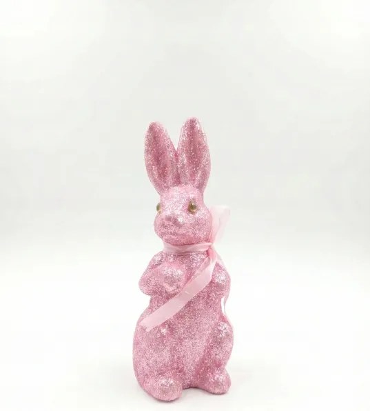 Húsvéti nyuszi rózsaszín csillámos 20cm figura Tavaszi dekoráció