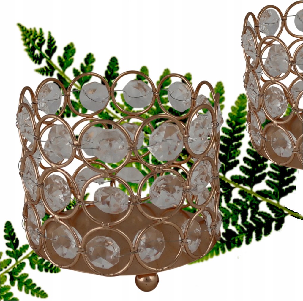 Gyertyatartó Arany Fém Díszes Kristályokkal Állvány 9 x 8 cm F0021-G